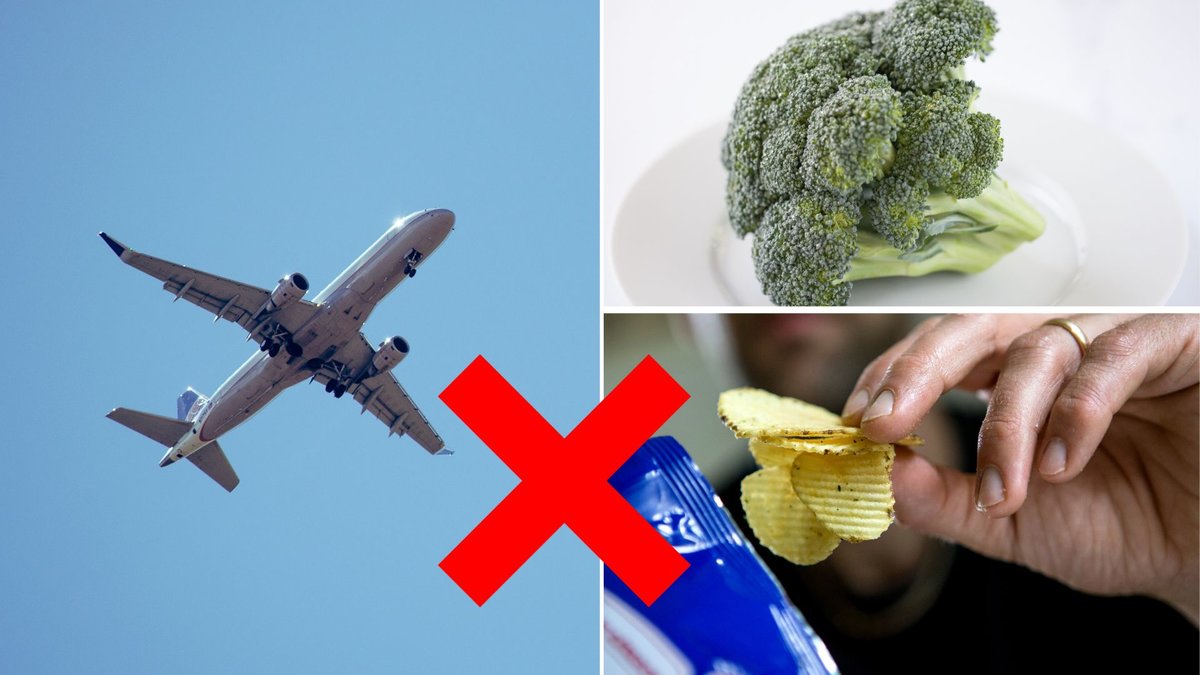 Viss mat och dryck passar inte på flygplanet.
